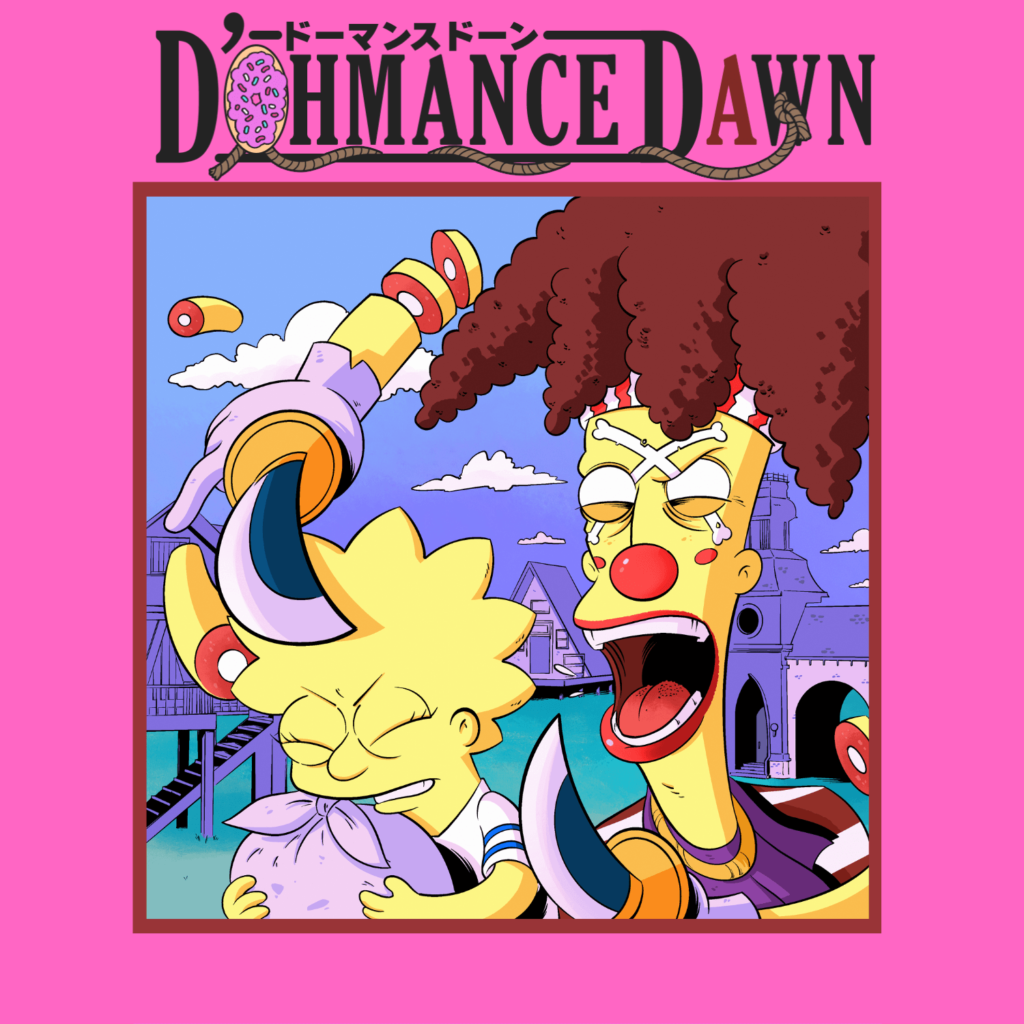 Sideshow Bob as Buggy the Clown chases Lisa Simpson as Nami