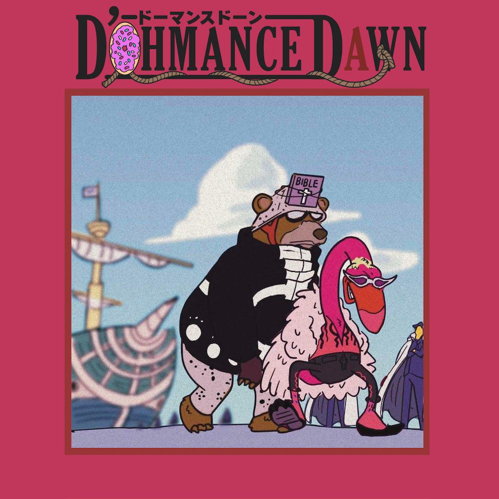 Flamenco Flamingo as Donquixote Doflamingo and Ben as Bartholomew Kuma arrive at Mary Geoise